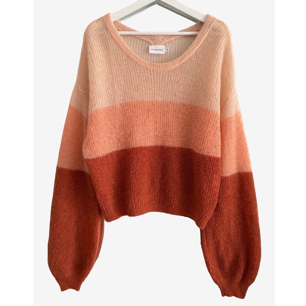 FLANNEL Australia Mohair Wool Knit Striped Pullover Sweater Embroidered Logo S